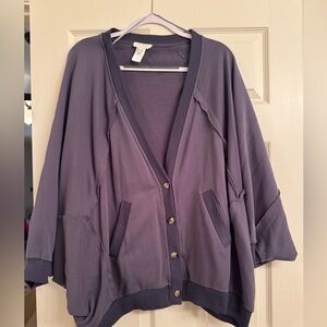 Women's Oversized Button-Front Cardigan Sweater - Slate Blue